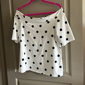 NWT LOFT Black and White Polka Dot Boatneck Tee XL